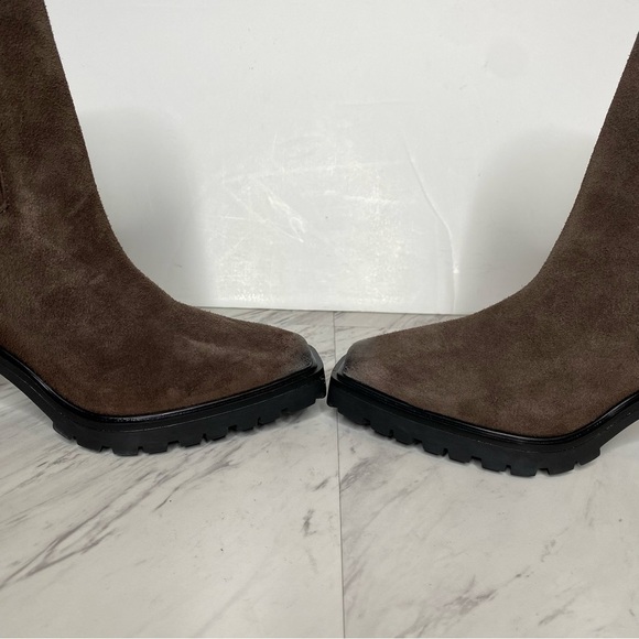 Vince Camuto Aresse Brown Suede Square Toe Heeled Bootie 7M - Picture 6 of 14